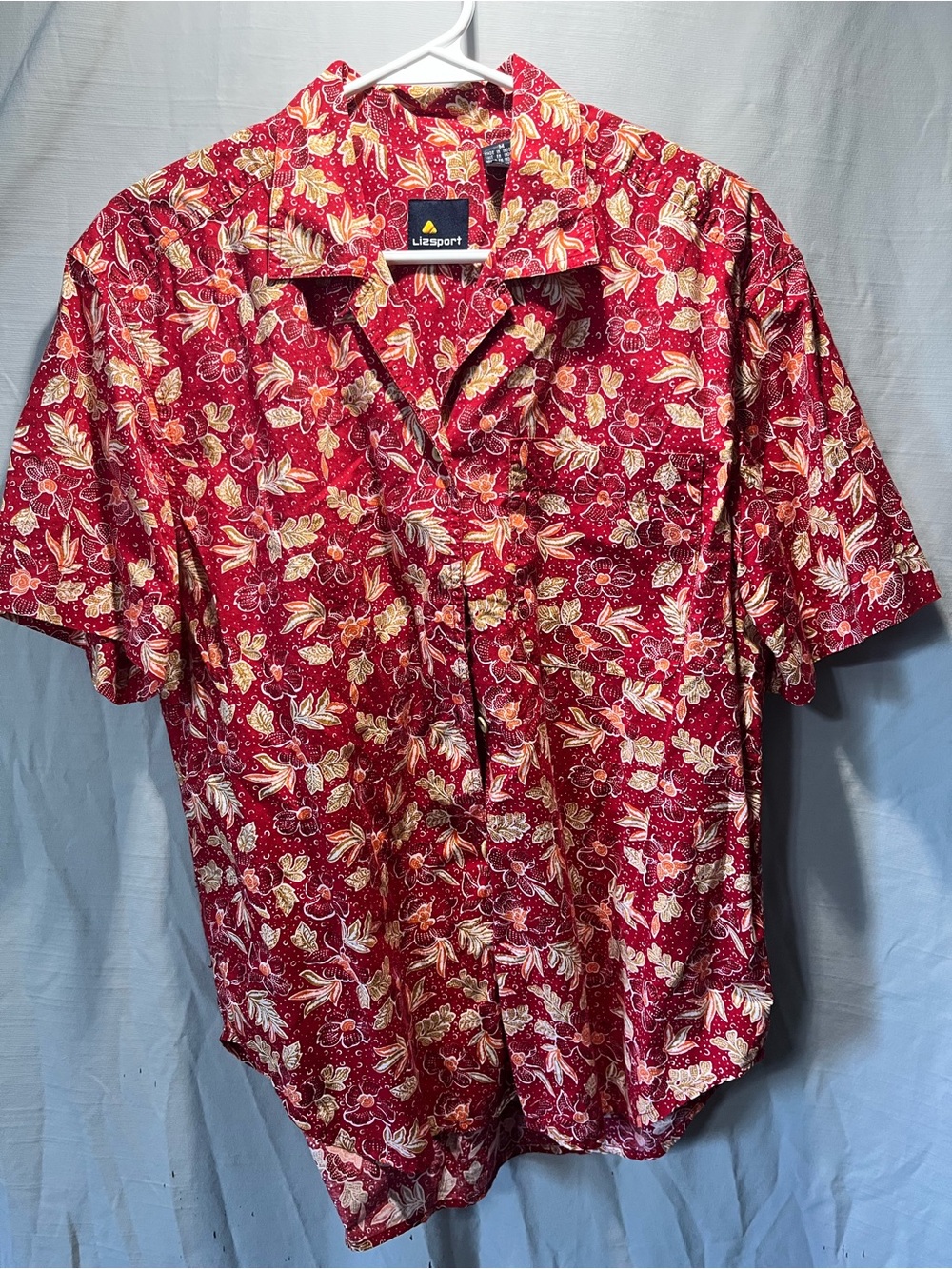 Lizsport Red Floral Short-Sleeve Button Down Shirt